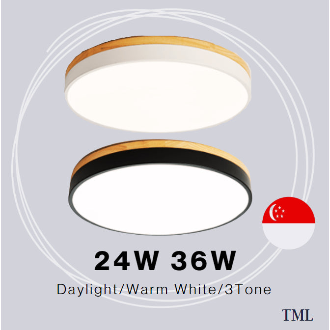 Nordic LED Ceiling Light Black White with Wood 24W 36W 4HOME SINGAPORE - 4HOME