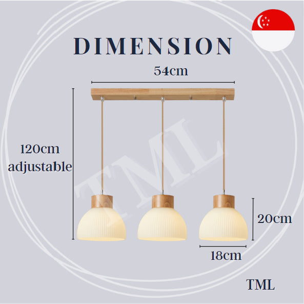 Linear Wood Japanese Design 3Head Pendant Light Dining Island 4HOME SINGAPORE - 4HOME