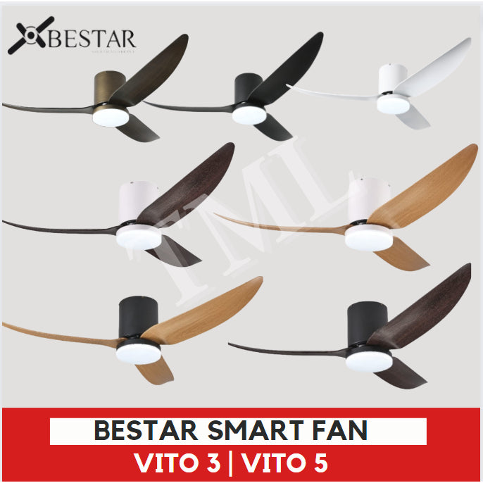 BESTAR Designer Hugger Smart Wifi Controlled Ceiling Fan VITO 3 VITO 5 DC Motor 40" 42" 50" 52" 3blades 5blades 4HOME SINGAPORE - 4HOME