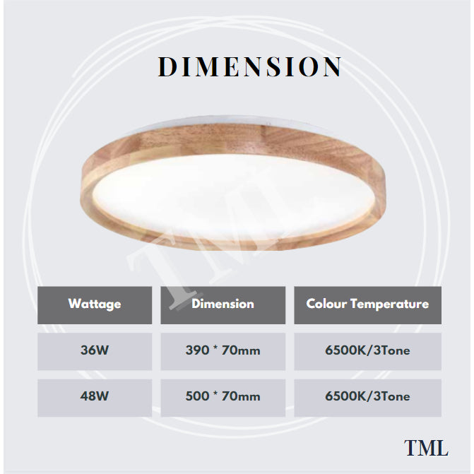 Premium Wood LED Surface Ceiling Light Minimalist 36W 48W Daylight 3Tone 4HOME SINGAPORE - 4HOME
