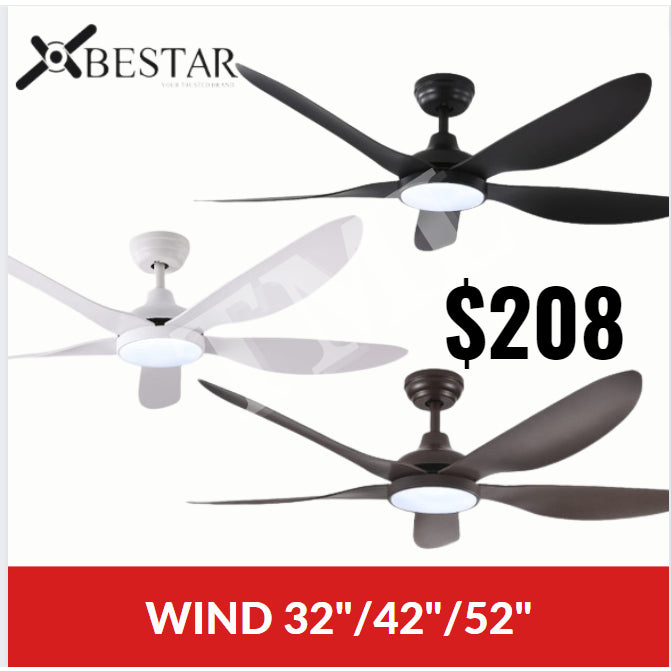 BESTAR Wind Ceiling Fan 5blades DC Motor 32" 42" 52" 4HOME SINGAPORE - 4HOME