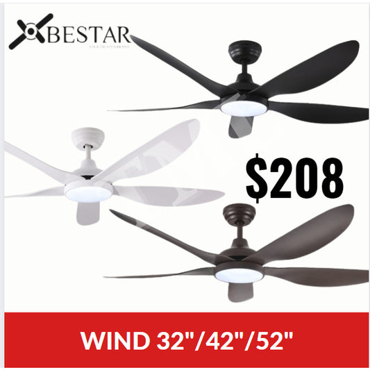 BESTAR Wind Ceiling Fan 5blades DC Motor 32" 42" 52" 4HOME SINGAPORE - 4HOME