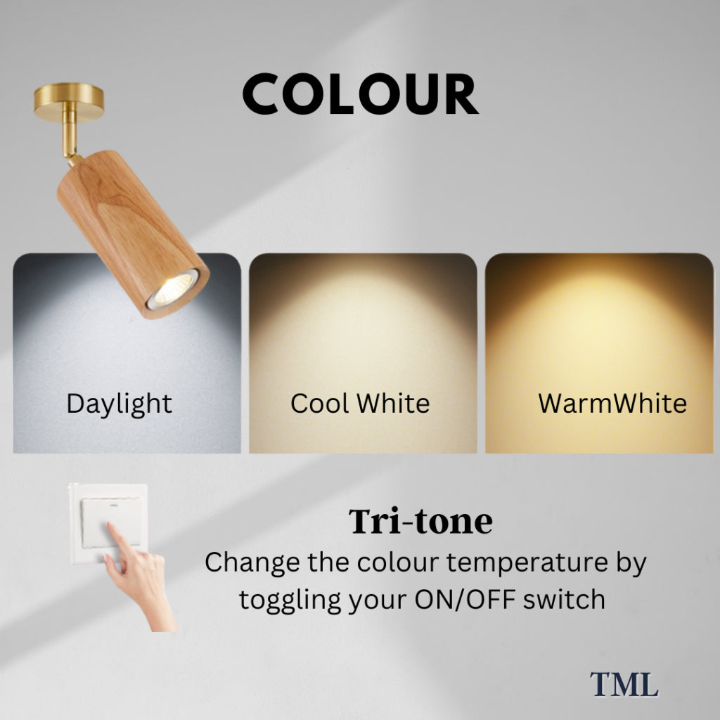 Premium Japanese Wood Spotlight Wall Light Bedside 7W Tri-tone 4HOME SINGAPORE - 4HOME