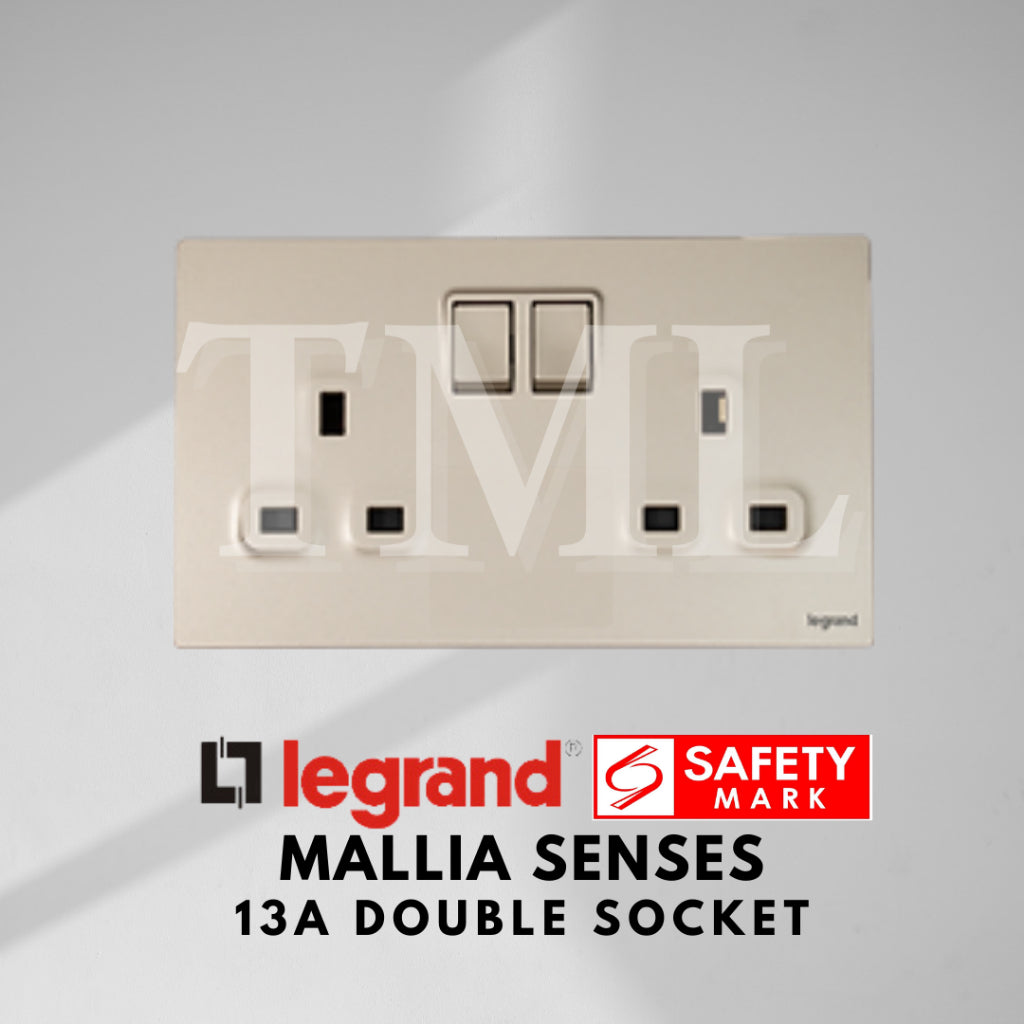 Legrand Mallia Senses Double Socket 2x13A Designer Matt Black Silver Champagne 4HOME SINGAPORE - 4HOME