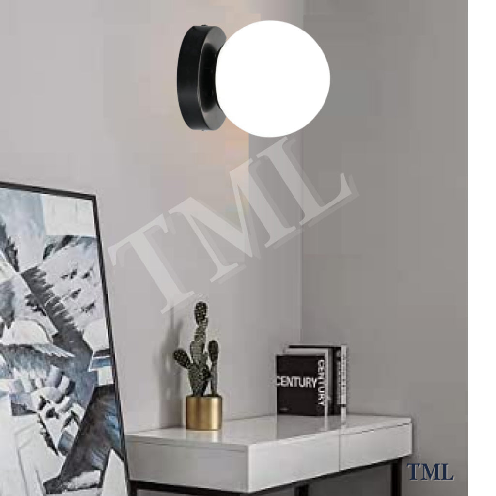 Frosted Glass Round Globe Wall Sconce Ceiling Light Black Gold 4HOME SINGAPORE - 4HOME