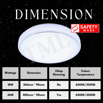 36W Extra Bright LED Ceiling Light 2 Dimming Level Safety Mark Approved 4HOME SINGAPORE - 4HOME