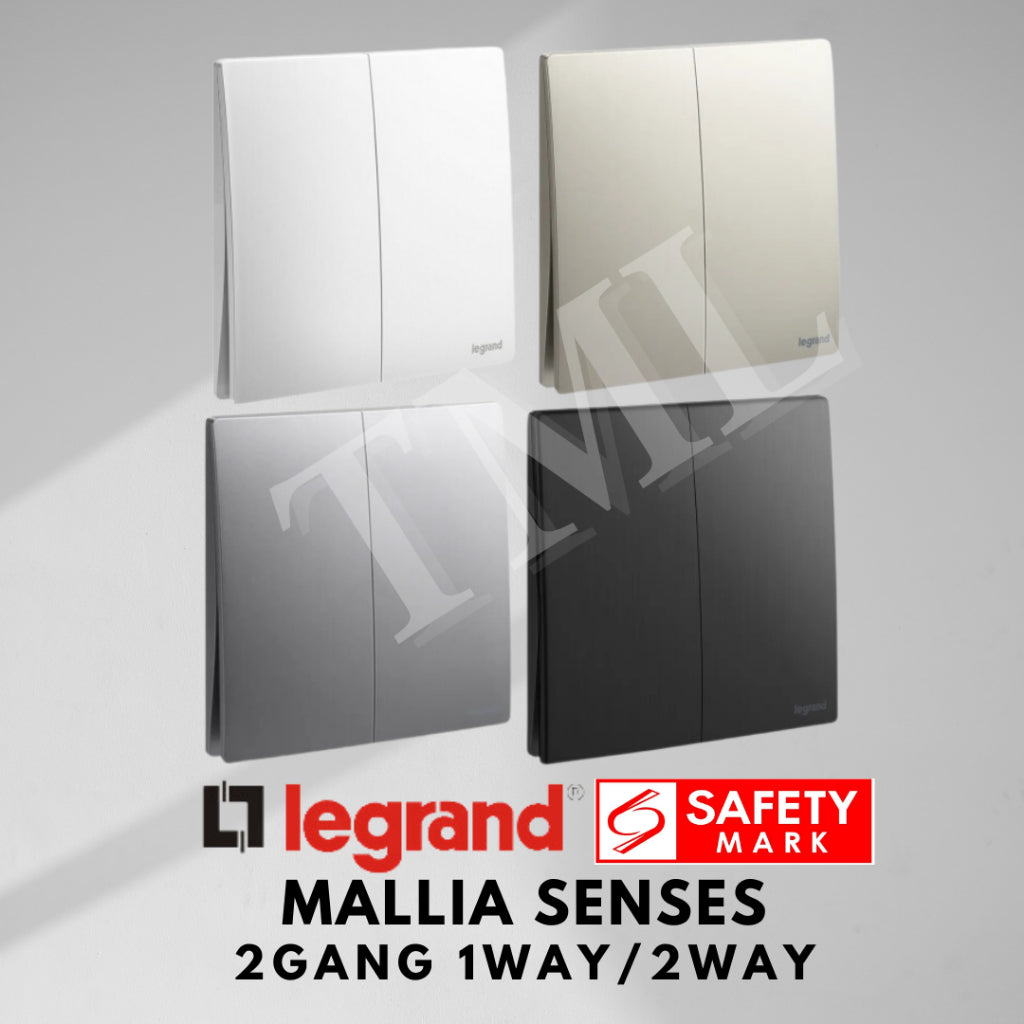 Legrand Mallia Senses 2Gang 1Way 2Way 2G1W 2G2W Switch Designer Matt Black Silver Champagne 4HOME SINGAPORE - 4HOME