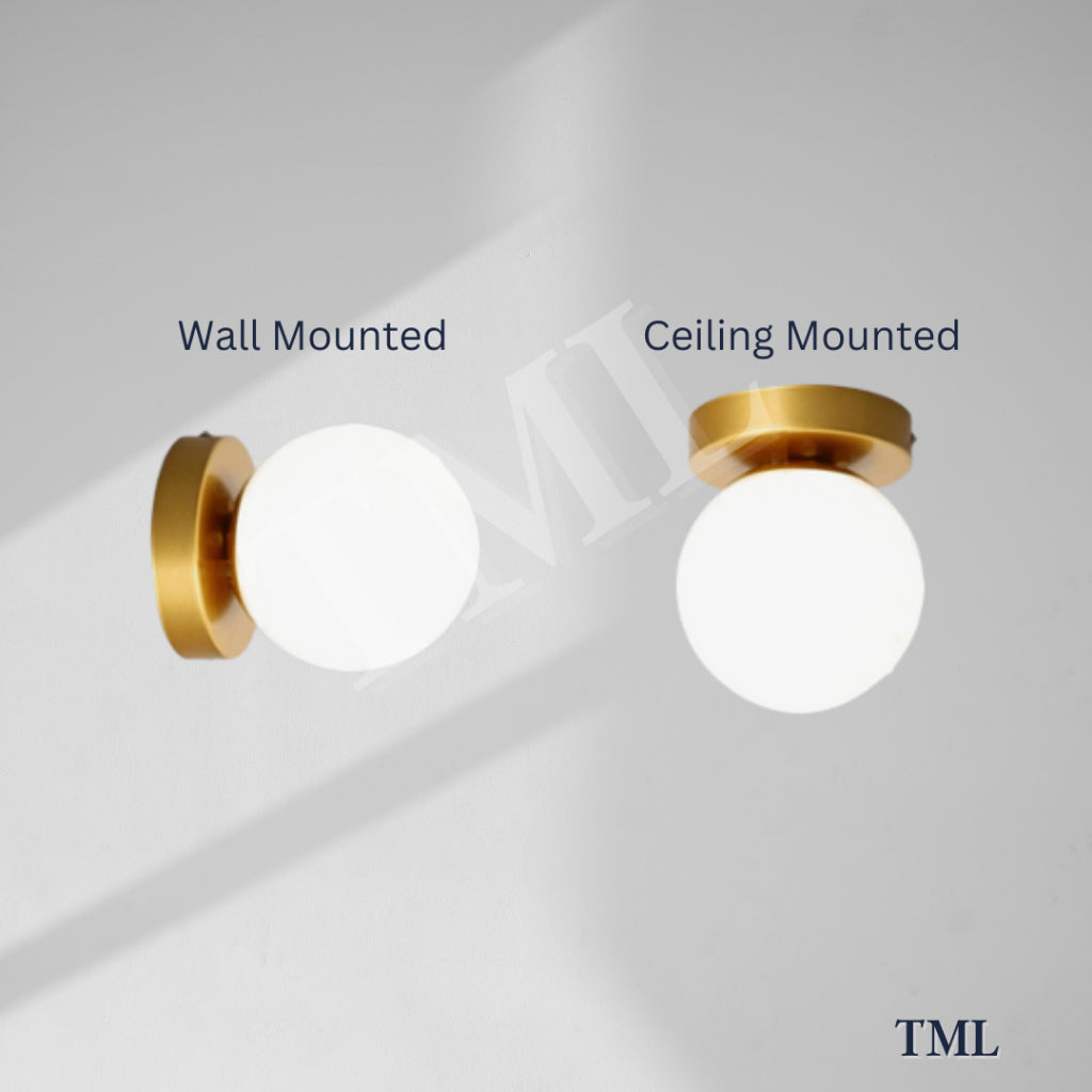 Frosted Glass Round Globe Wall Sconce Ceiling Light Black Gold 4HOME SINGAPORE - 4HOME