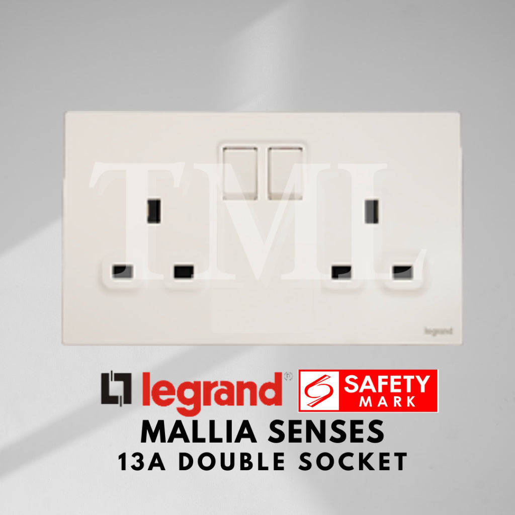 Legrand Mallia Senses Double Socket 2x13A Designer Matt Black Silver Champagne 4HOME SINGAPORE - 4HOME