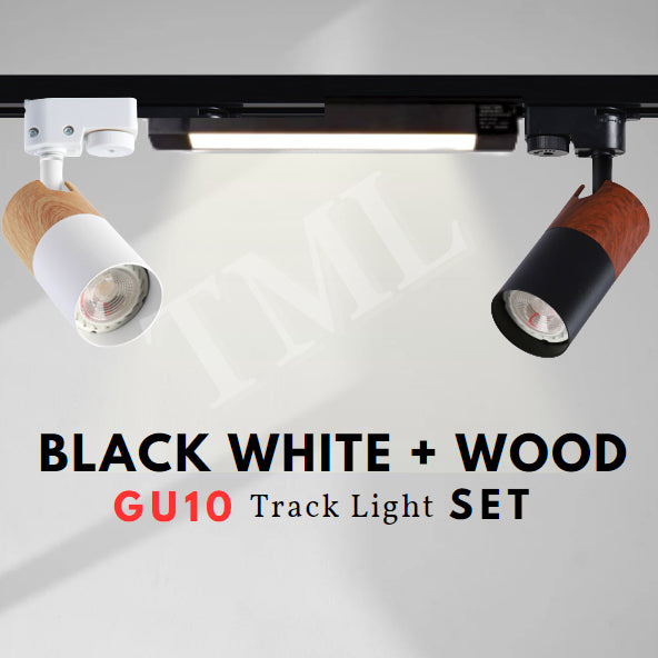[SG Seller] Nordic Japanese Wood Design LED Track Light Set GU10 LED Bulb Holder 4HOME SINGAPORE - 4HOME