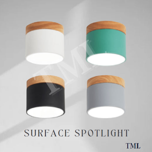 4HOME SINGAPORE 7W Nordic LED Surface Downlight Spotlight Black White Grey with Wood - 4HOME