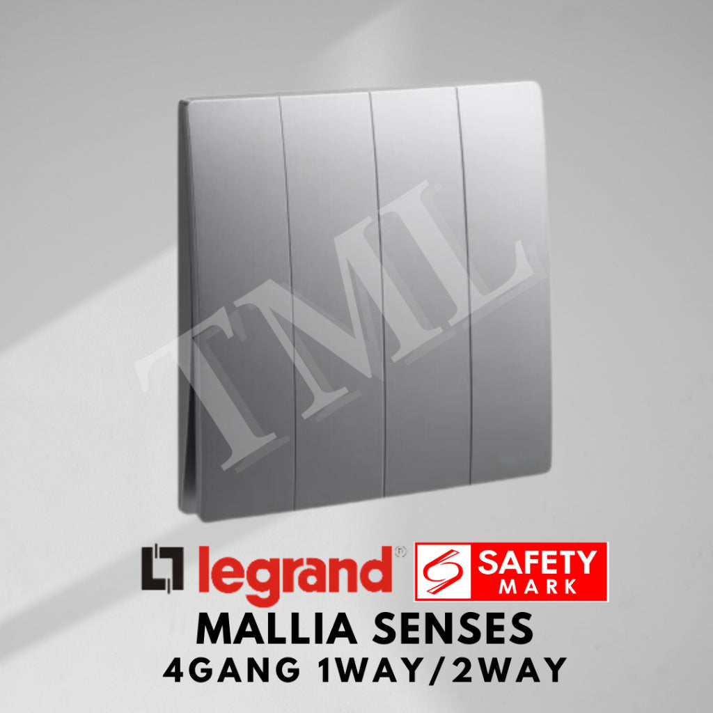 Legrand Mallia Senses 4Gang 1Way 2Way 4G1W 4G2W Switch Designer Matt Black Silver Champagne 4HOME SINGAPORE - 4HOME
