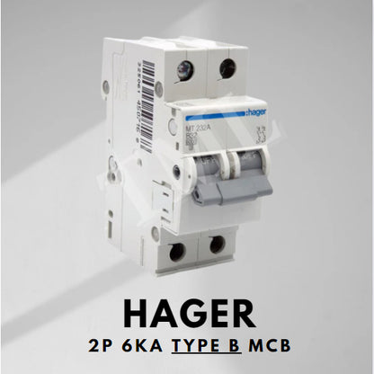 Hager 2P Two Pole MCB 6kA Type B Type C MT22A MT240A MC240A 32A 40A Hager 2 Pole 4HOME SINGAPORE - 4HOME