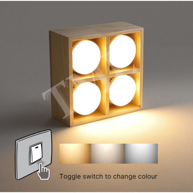 Japanese Style Wood Square 4Head Surface Downlight Spotlight Cube Tri-tone 4HOME SINGAPORE - 4HOME