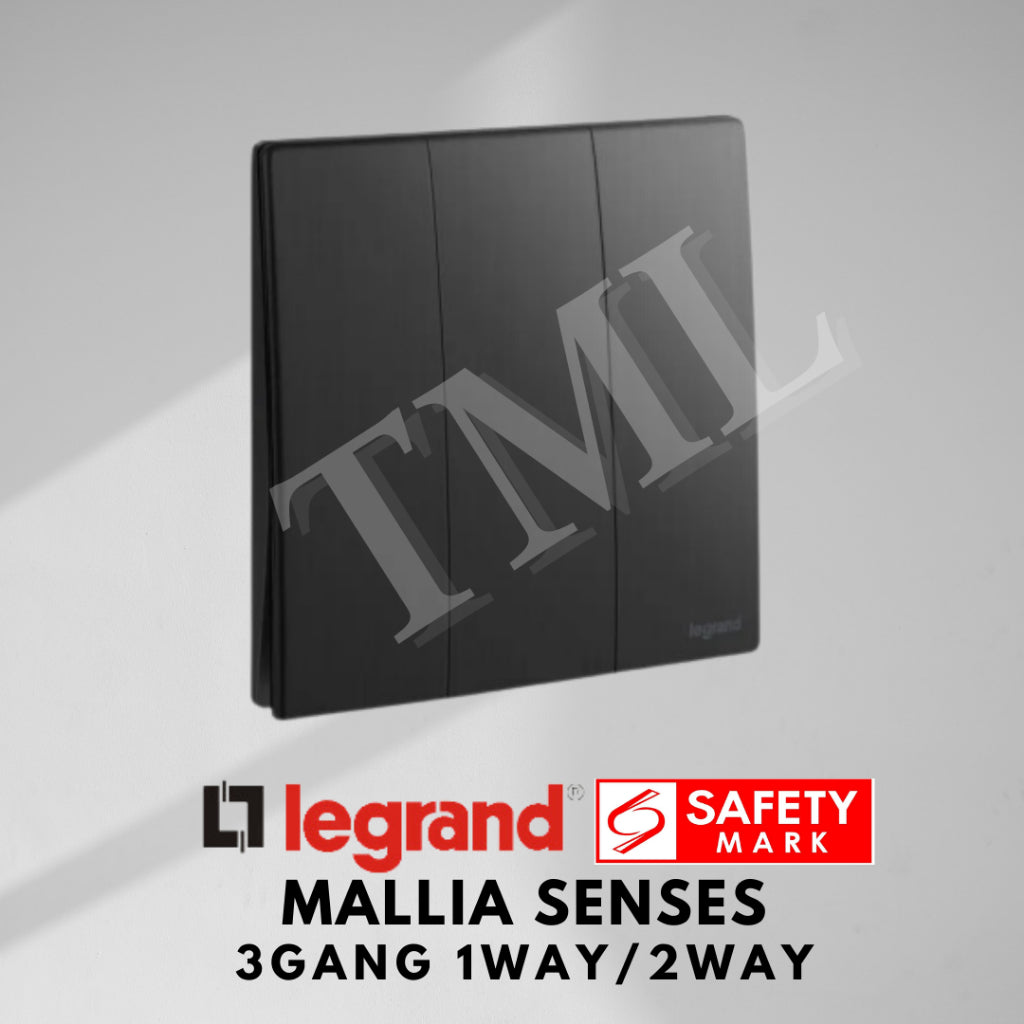 Legrand Mallia Senses 3Gang 1Way 2Way 3G1W 3G2W Switch Designer Matt Black Silver Champagne 4HOME SINGAPORE - 4HOME