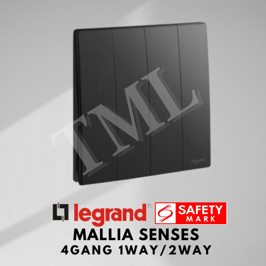 Legrand Mallia Senses 4Gang 1Way 2Way 4G1W 4G2W Switch Designer Matt Black Silver Champagne 4HOME SINGAPORE - 4HOME