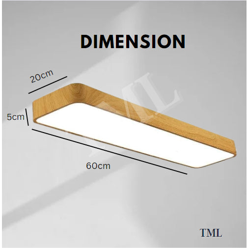 4HOME SINGAPORE 48W Wood Design Rectangular LED Ceiling Light Nordic Minimal Ceiling Light - Daylight for Kitchen Living Room - 4HOME