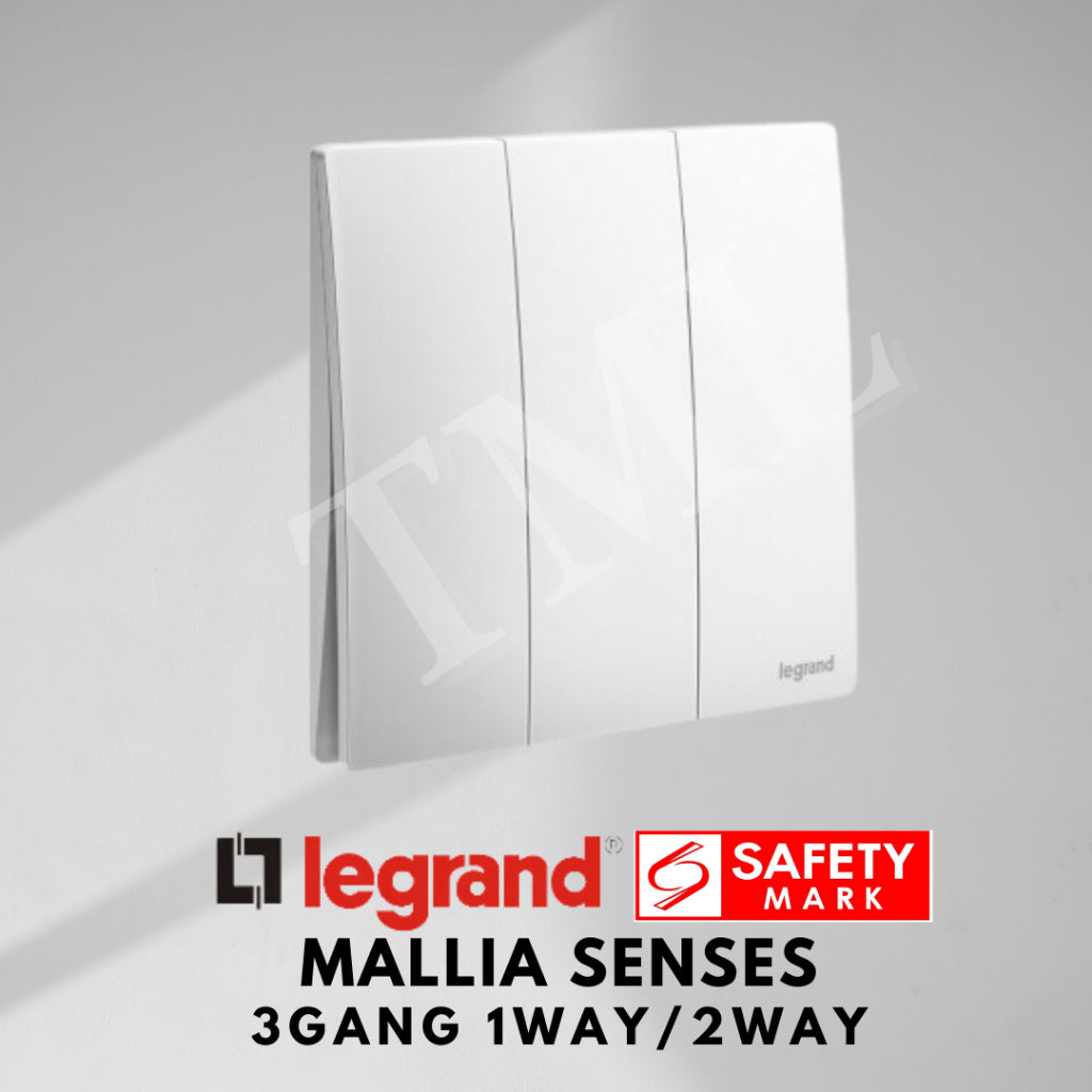 Legrand Mallia Senses 3Gang 1Way 2Way 3G1W 3G2W Switch Designer Matt Black Silver Champagne 4HOME SINGAPORE - 4HOME