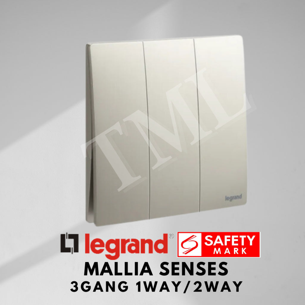 Legrand Mallia Senses 3Gang 1Way 2Way 3G1W 3G2W Switch Designer Matt Black Silver Champagne 4HOME SINGAPORE - 4HOME
