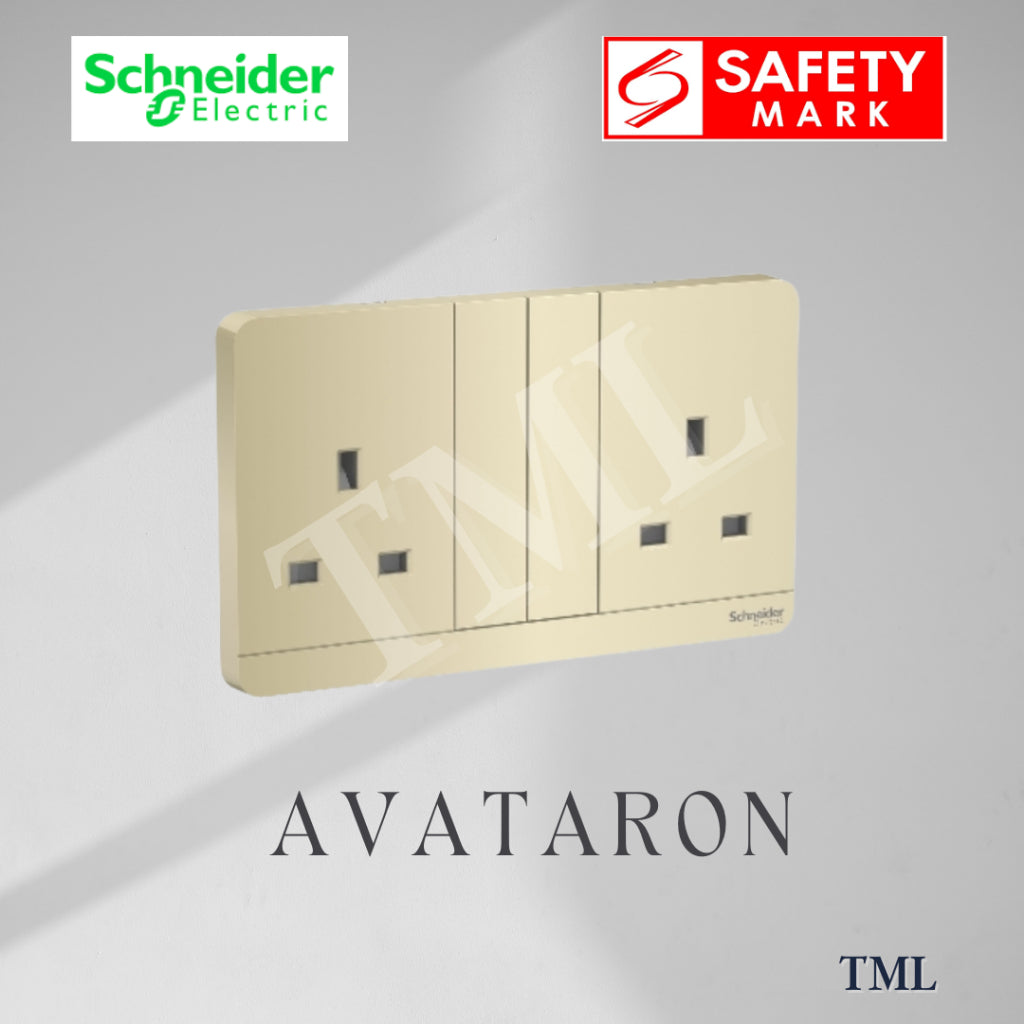 [SG Seller] Schneider AvatarON Double Socket 13A Wall Plug White Dark Grey Dark Wood Wine Gold Hairline Gold 4HOME SINGAPORE - 4HOME