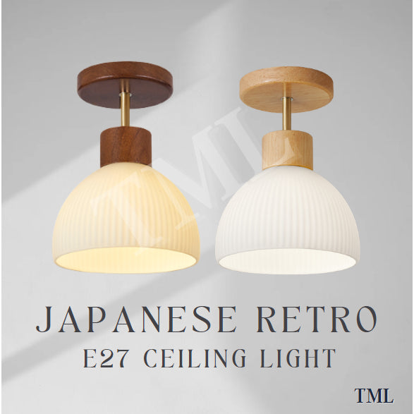 Nordic Japanese Dark Wood Light Wood Glass E27 Bulb Ceiling Light Corridor Small Area 4HOME SINGAPORE - 4HOME