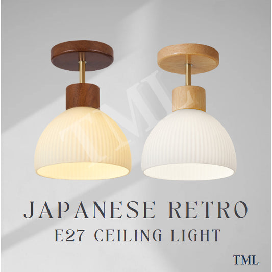 Nordic Japanese Dark Wood Light Wood Glass E27 Bulb Ceiling Light Corridor Small Area 4HOME SINGAPORE - 4HOME