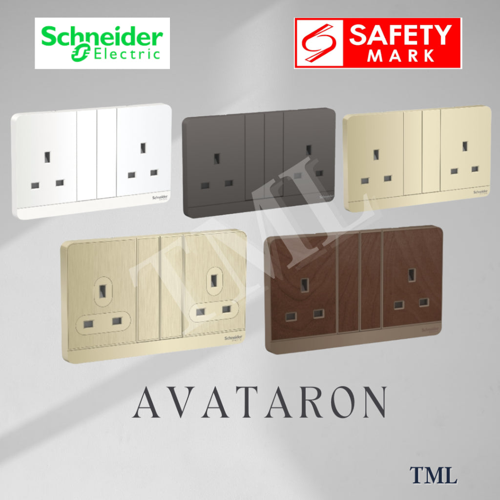 [SG Seller] Schneider AvatarON Double Socket 13A Wall Plug White Dark Grey Dark Wood Wine Gold Hairline Gold 4HOME SINGAPORE - 4HOME