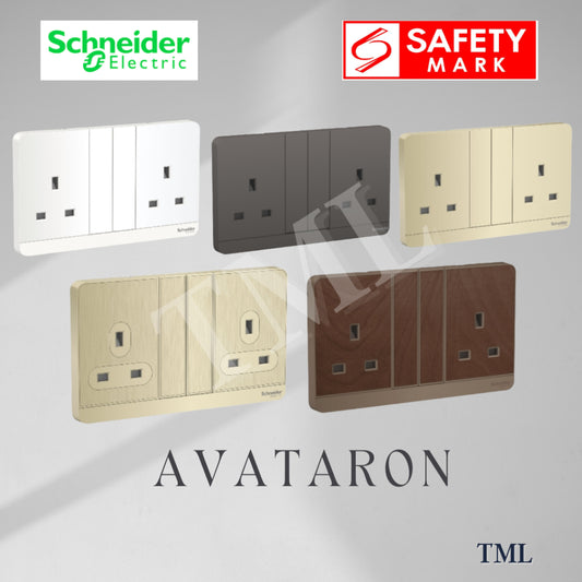 [SG Seller] Schneider AvatarON Double Socket 13A Wall Plug White Dark Grey Dark Wood Wine Gold Hairline Gold 4HOME SINGAPORE - 4HOME