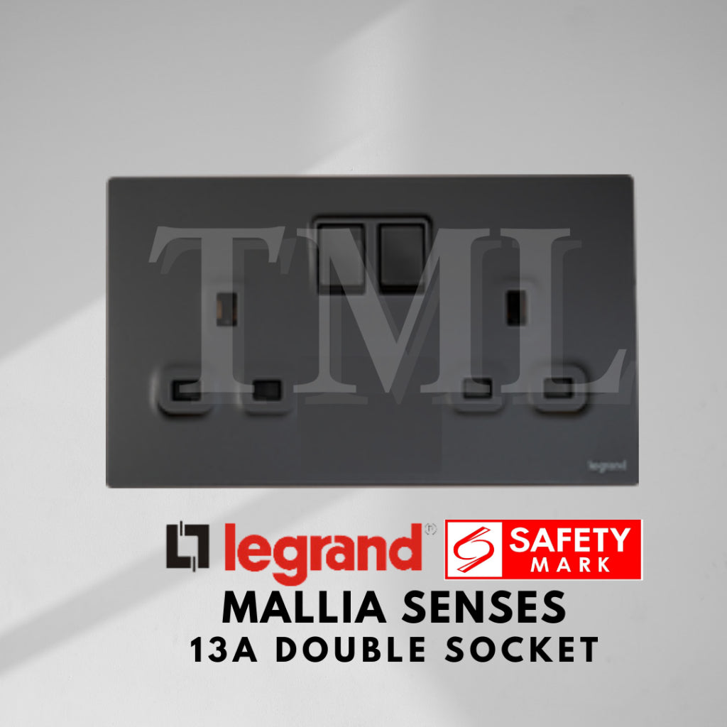 Legrand Mallia Senses Double Socket 2x13A Designer Matt Black Silver Champagne 4HOME SINGAPORE - 4HOME