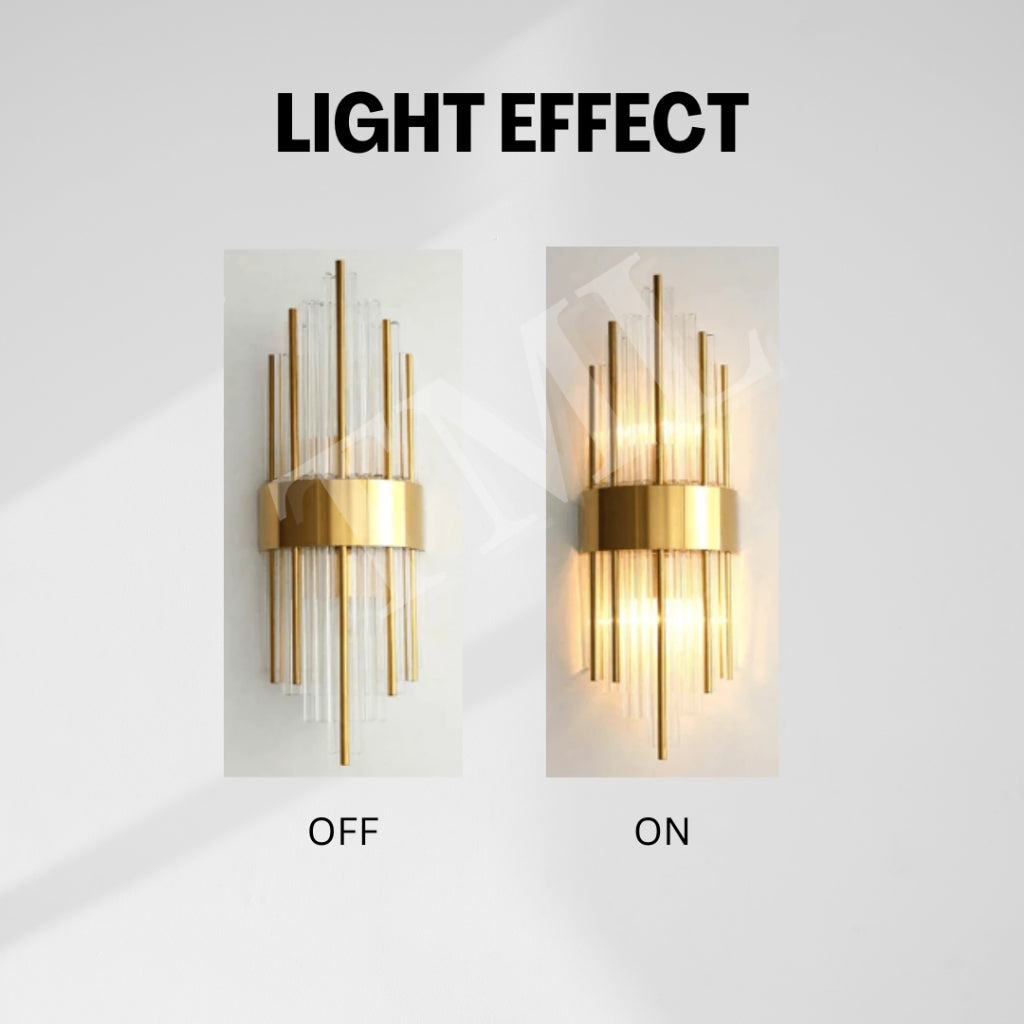 Modern Luxurious Crystal Fluted Wall Light Lamp Sconce Gold E14 Bulb 4HOME SINGAPORE - 4HOME