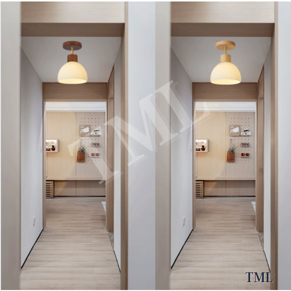 Nordic Japanese Dark Wood Light Wood Glass E27 Bulb Ceiling Light Corridor Small Area 4HOME SINGAPORE - 4HOME