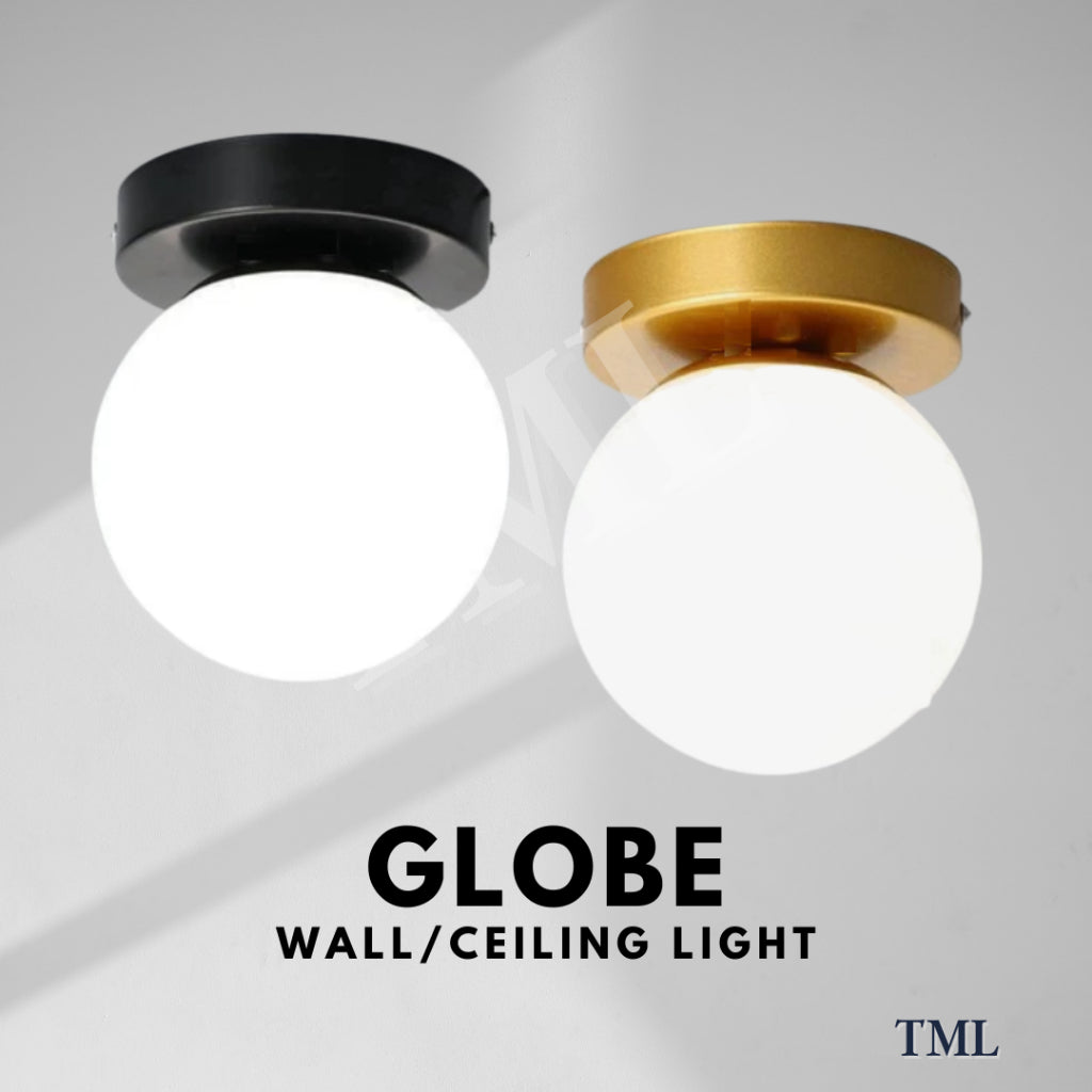 Frosted Glass Round Globe Wall Sconce Ceiling Light Black Gold 4HOME SINGAPORE - 4HOME