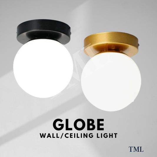Frosted Glass Round Globe Wall Sconce Ceiling Light Black Gold 4HOME SINGAPORE - 4HOME