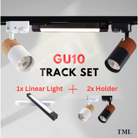 [SG Seller] Nordic Japanese Wood Design LED Track Light Set GU10 LED Bulb Holder 4HOME SINGAPORE - 4HOME