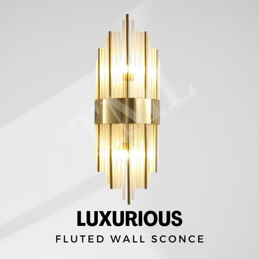 Modern Luxurious Crystal Fluted Wall Light Lamp Sconce Gold E14 Bulb 4HOME SINGAPORE - 4HOME
