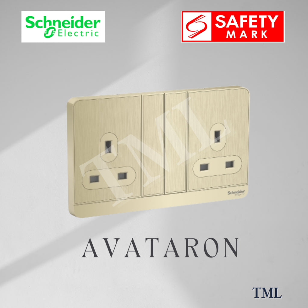 [SG Seller] Schneider AvatarON Double Socket 13A Wall Plug White Dark Grey Dark Wood Wine Gold Hairline Gold 4HOME SINGAPORE - 4HOME