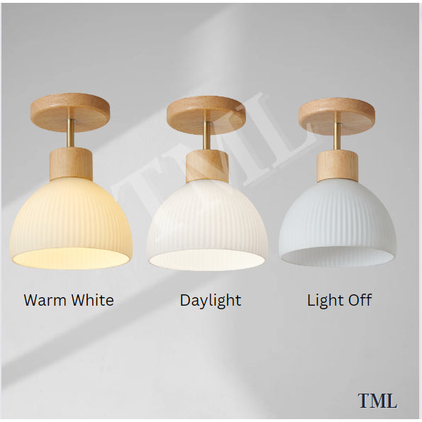 Nordic Japanese Dark Wood Light Wood Glass E27 Bulb Ceiling Light Corridor Small Area 4HOME SINGAPORE - 4HOME