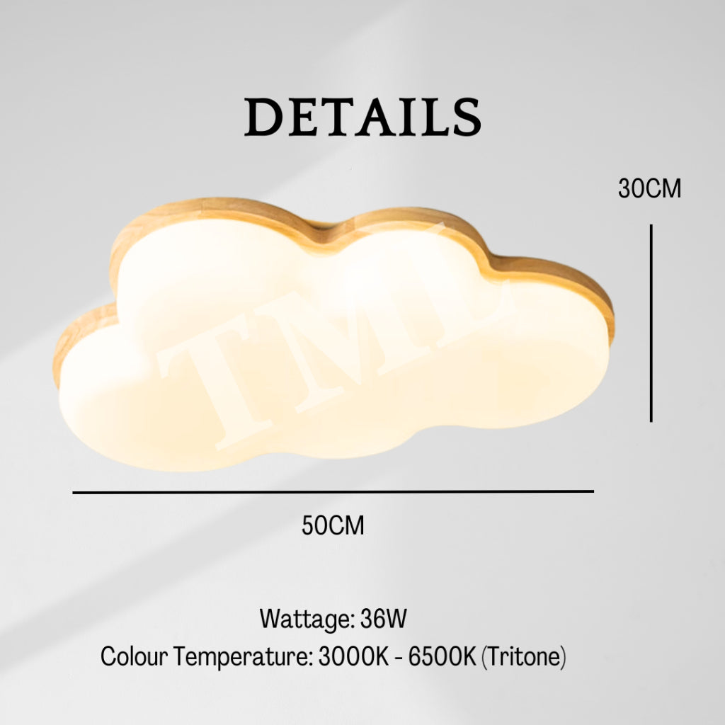 Premium 3D Cloud with Wood Japanese Style Tritone 36W LED Ceiling Light Bedroom Living Room Kitchen 4HOME SINGAPORE - 4HOME