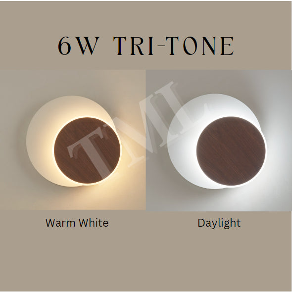 Modern Japanese Wood Printing Eclipse Wall Light 6W Tri-tone Tone Bedside Balcony Feature Wall 4HOME SINGAPORE - 4HOME