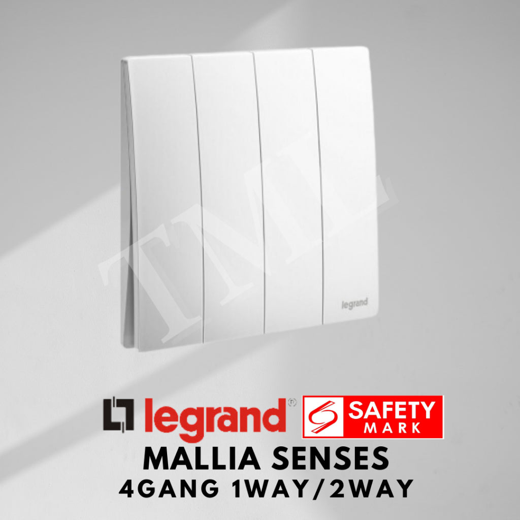 Legrand Mallia Senses 4Gang 1Way 2Way 4G1W 4G2W Switch Designer Matt Black Silver Champagne 4HOME SINGAPORE - 4HOME