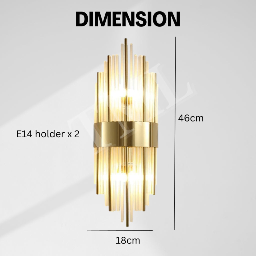 Modern Luxurious Crystal Fluted Wall Light Lamp Sconce Gold E14 Bulb 4HOME SINGAPORE - 4HOME