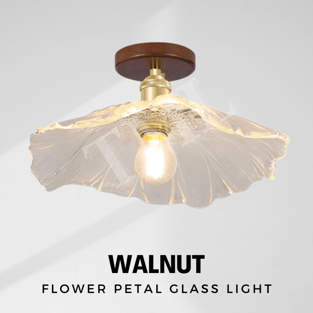 Vintage Style Flower Petal Glass Ceiling Light Walnut Pine Wood E27 Bulb 4HOME SINGAPORE - 4HOME