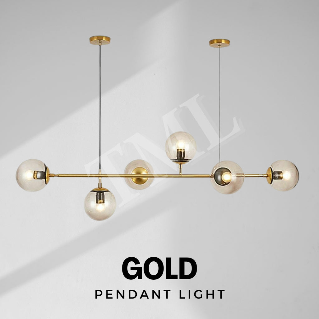 Nordic LUX Gold Smoky Grey 6 Bulb Globe Chandelier Pendant Light Island Kitchen Dining Living Hall E27 4HOME SINGAPORE - 4HOME