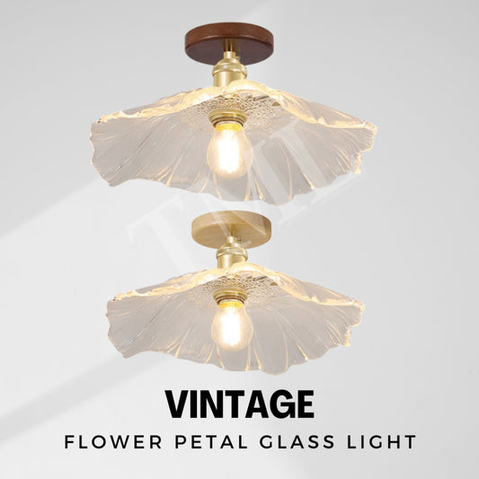 Vintage Style Flower Petal Glass Ceiling Light Walnut Pine Wood E27 Bulb 4HOME SINGAPORE - 4HOME