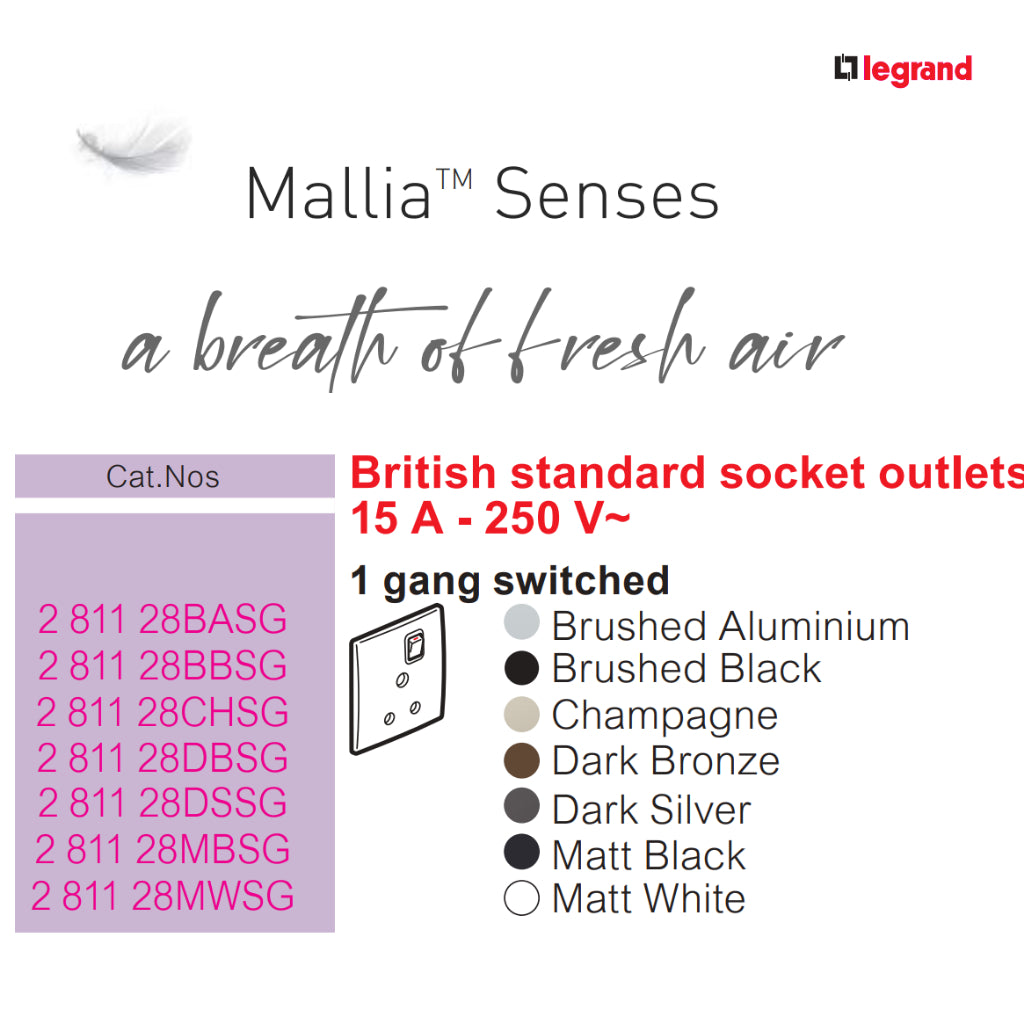 Legrand Mallia Senses 15A Socket Round Pin Aircon Socket 4HOME SINGAPORE - 4HOME