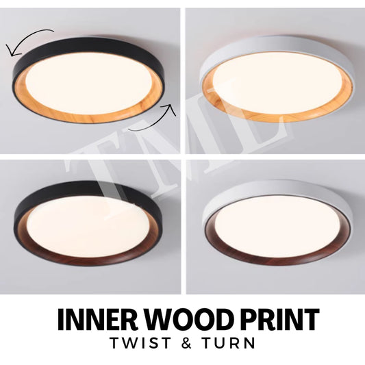 Premium Black White with Inner Wood Print LED Surface Ceiling Light Daylight Warm White Tritone 4HOME SINGAPORE - 4HOME