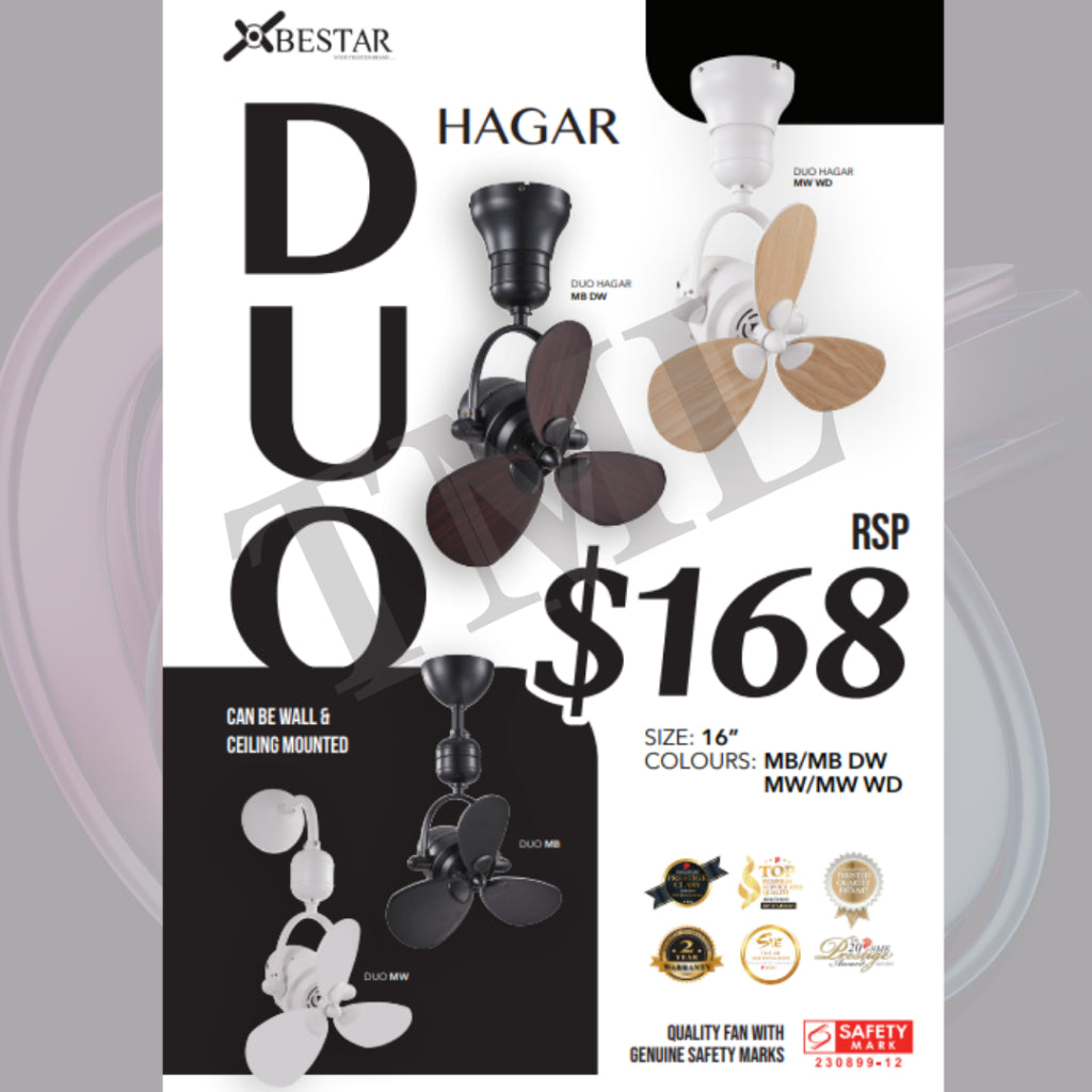 Bestar Corner Fan Duo Hagar 16inch Small DC Ceiling Fan Wall Mount Fan Nordic 4HOME SINGAPORE - 4HOME