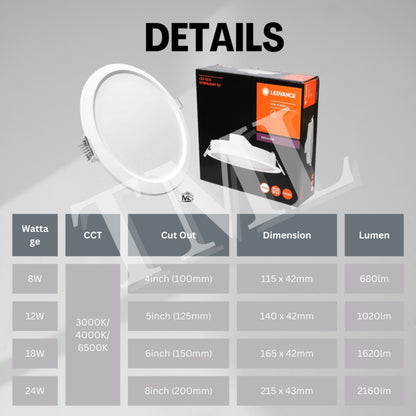 LEDVANCE Premium Led downlight 8W 12W 18W 24W 4" 5" 6" 8" ECO Gen 2 4HOME SINGAPORE - 4HOME