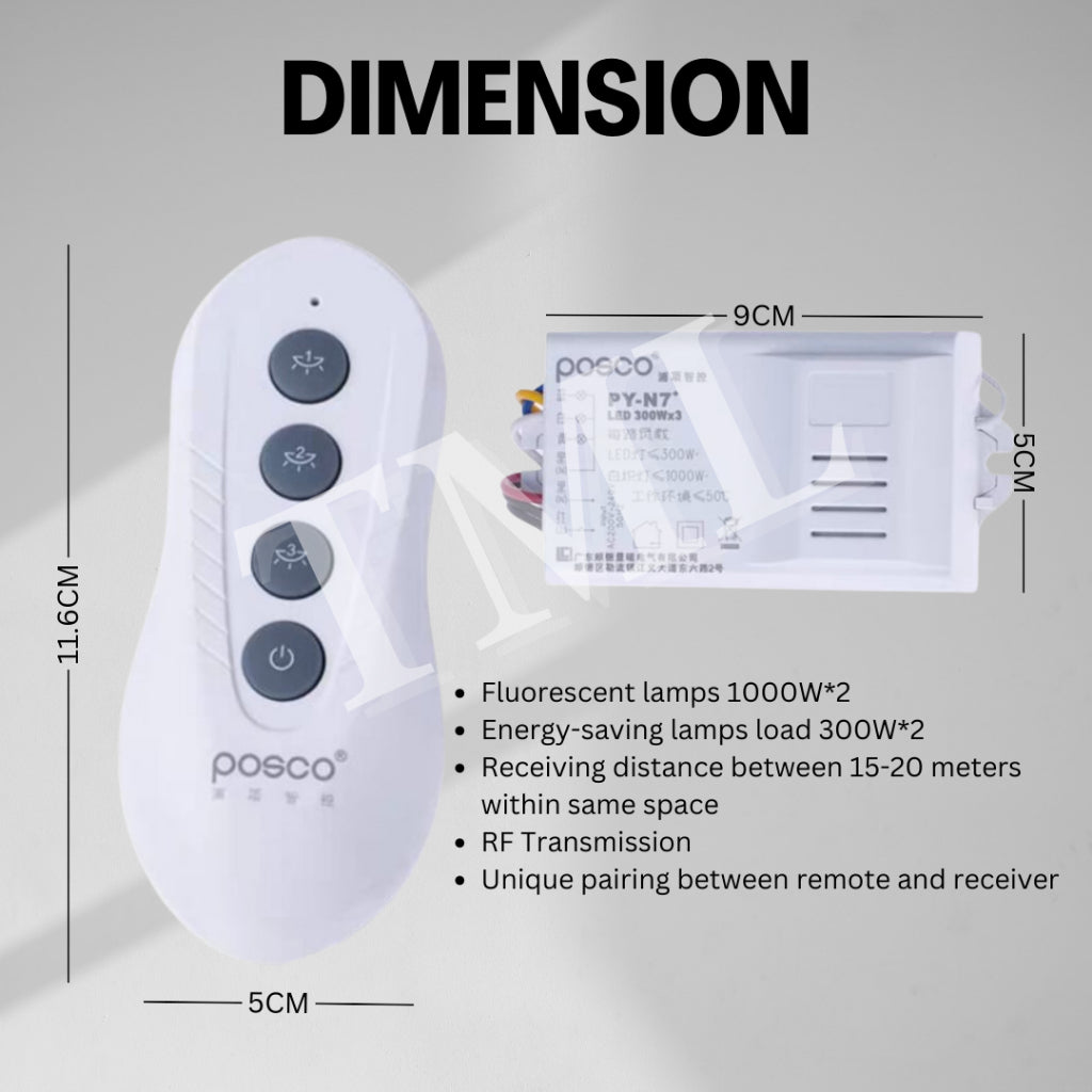 [SG Local Seller] Posco Remote PY-N7 Posco 3Way Light remote control 4HOME SINGAPORE - 4HOME