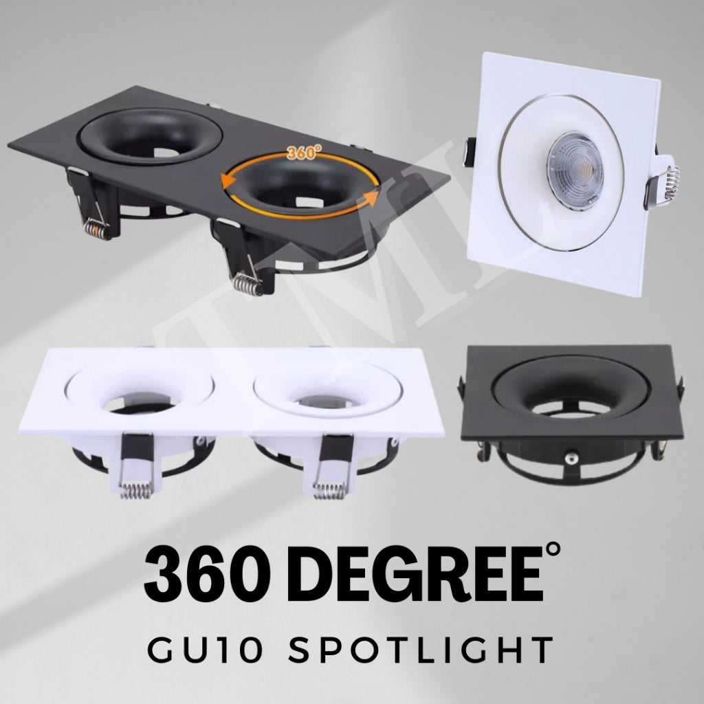 Premium Recessed 360 Degree Halo Double Head Square GU10 Spotlight Recessed Downlight Black White Dual Axis 4HOME SINGAPORE - 4HOME